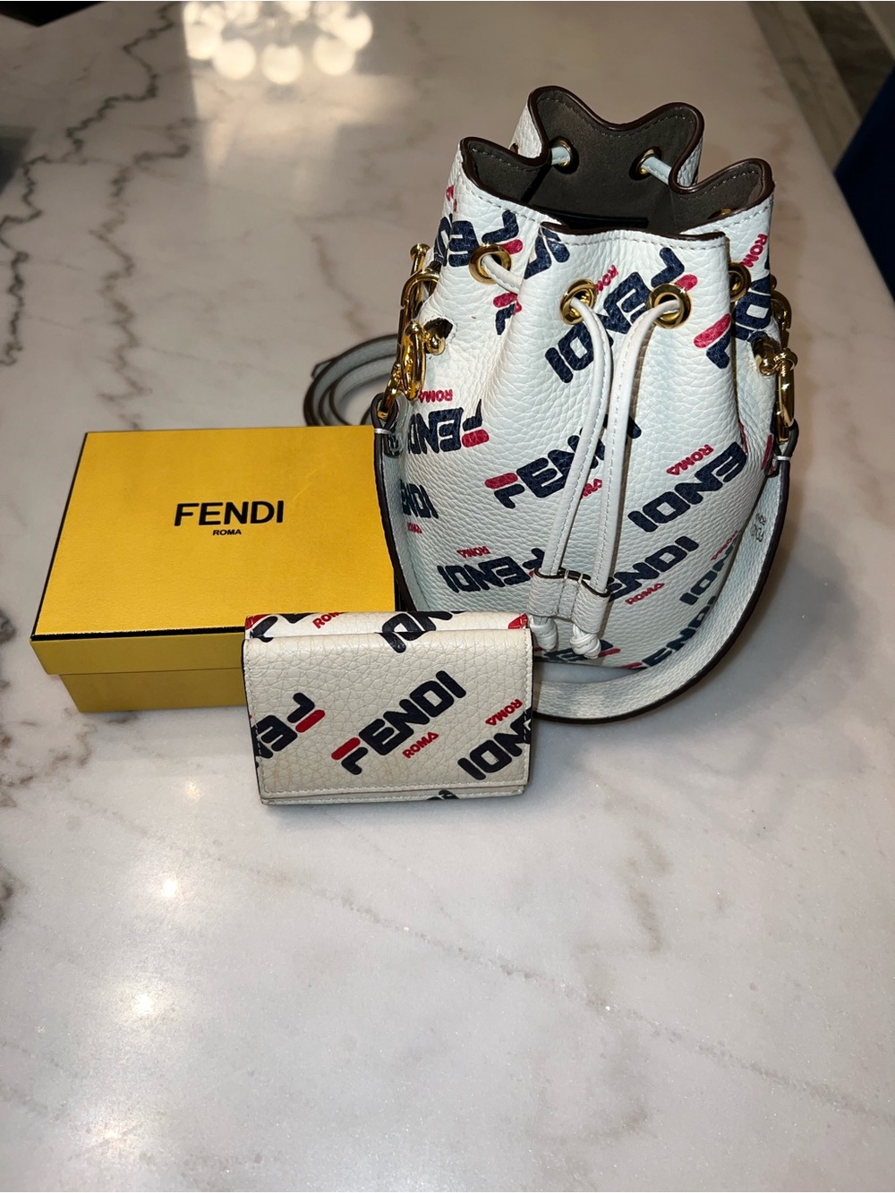 Rare Fendi x FILA White Bucket Bag and Wallet Set